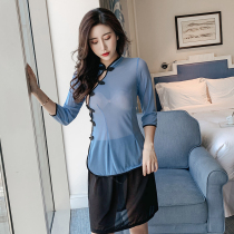 Sexy summer retro pure Net gauze perspective cheongsam classical Republic of China style student dress womens uniform temptation set