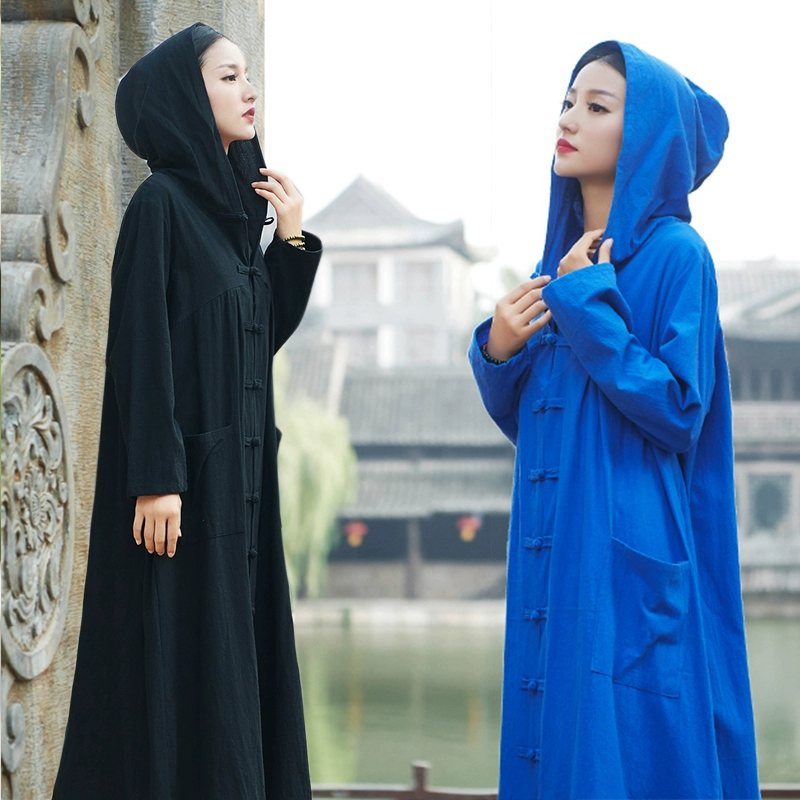 Mùa thu và mùa đông 2019 của phụ nữ áo choàng phù thủy retro áo choàng lỏng lẻo Hồ Thanh Hải du lịch áo choàng bên ngoài áo gió có mũ trùm đầu áo khoác dày - Trench Coat