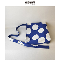 CLOUDY handicraft room diy fabric handmade finished product bag 2024 new blue background white polka dot cloth bag