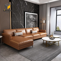 Creative leather sofa First layer cowhide combination living room Modern Italian minimalist light luxury decoration small apartment corner