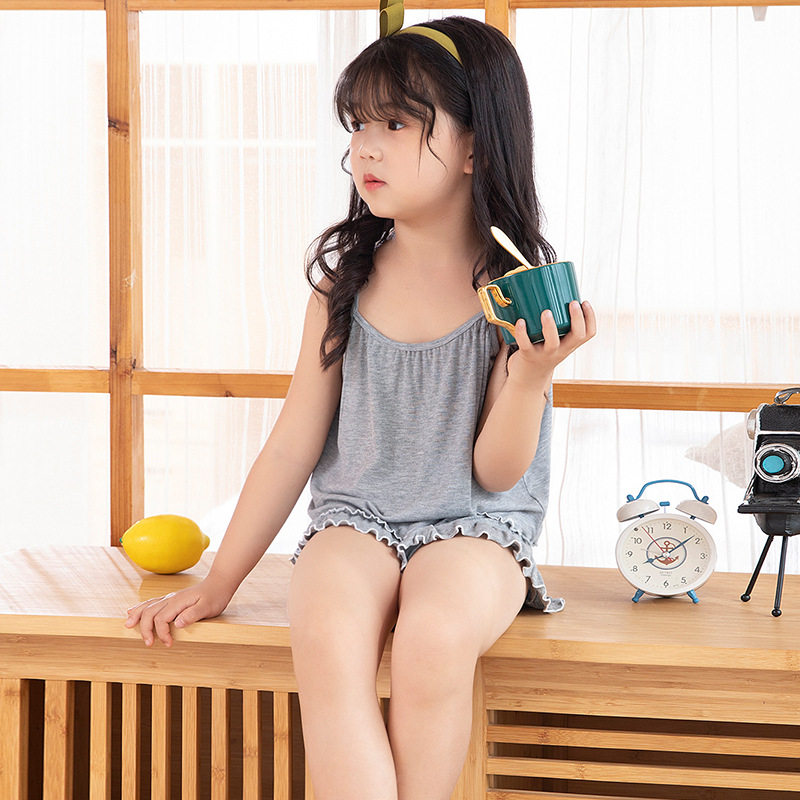 Baby summer clothes Female baby sling suit Girls Vest Shorts Children Modal loungewear Air conditioning suit