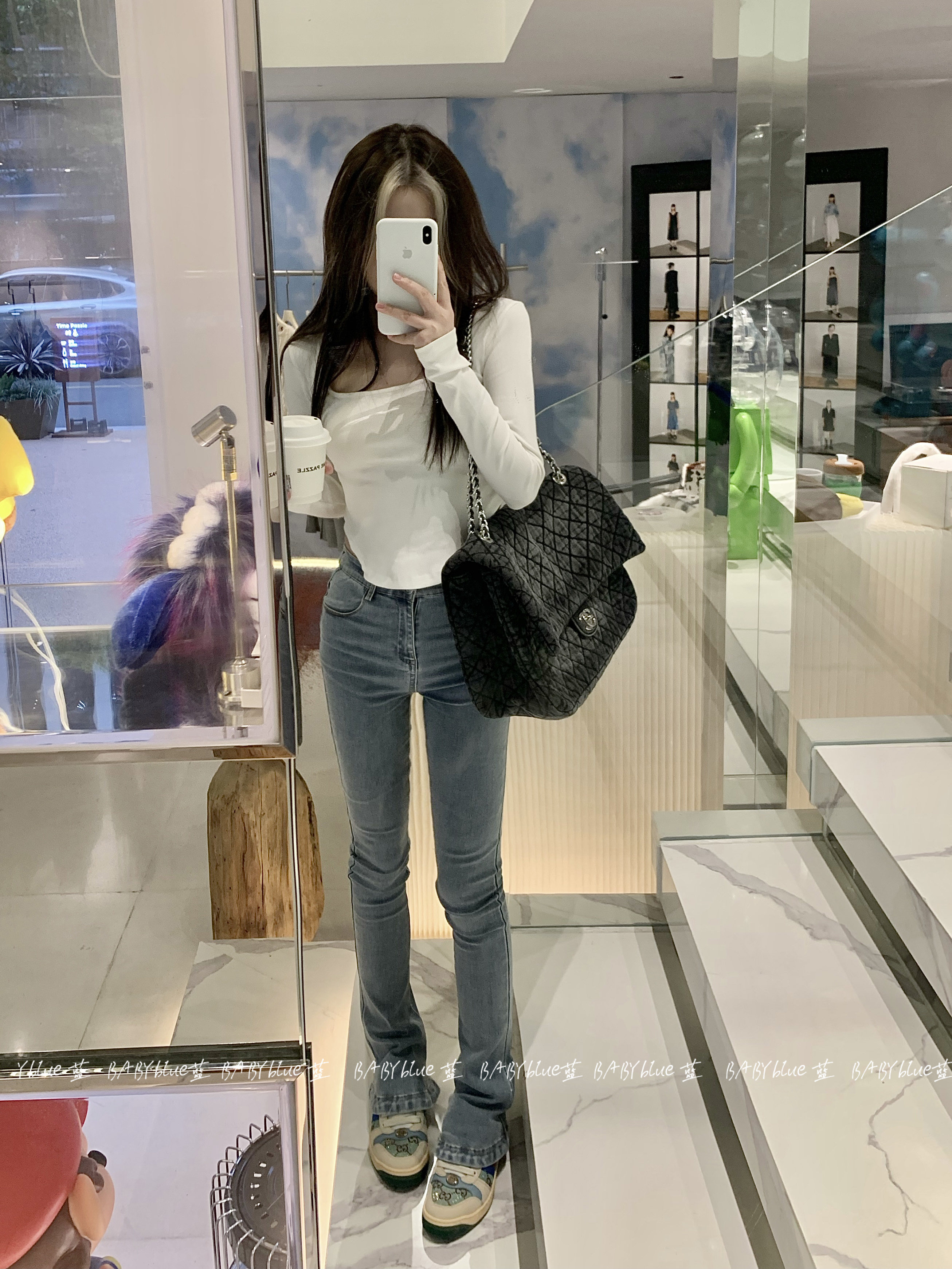 BABYblue (look thin without P) high-waist spring and summer jeans elastic slim-fit micro-la mopping horseshoe pants