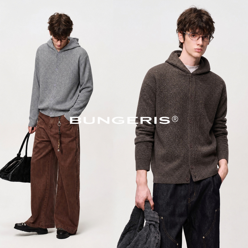 Bungeris'Wool Blend' High-End Gray Lazy Hooded Cardigan Sweater for Men, Commuter Knitwear Bungeris'Wool Blend' High-End Gray Lazy Hooded Cardigan Sweater for Men, Commuter Knitwear