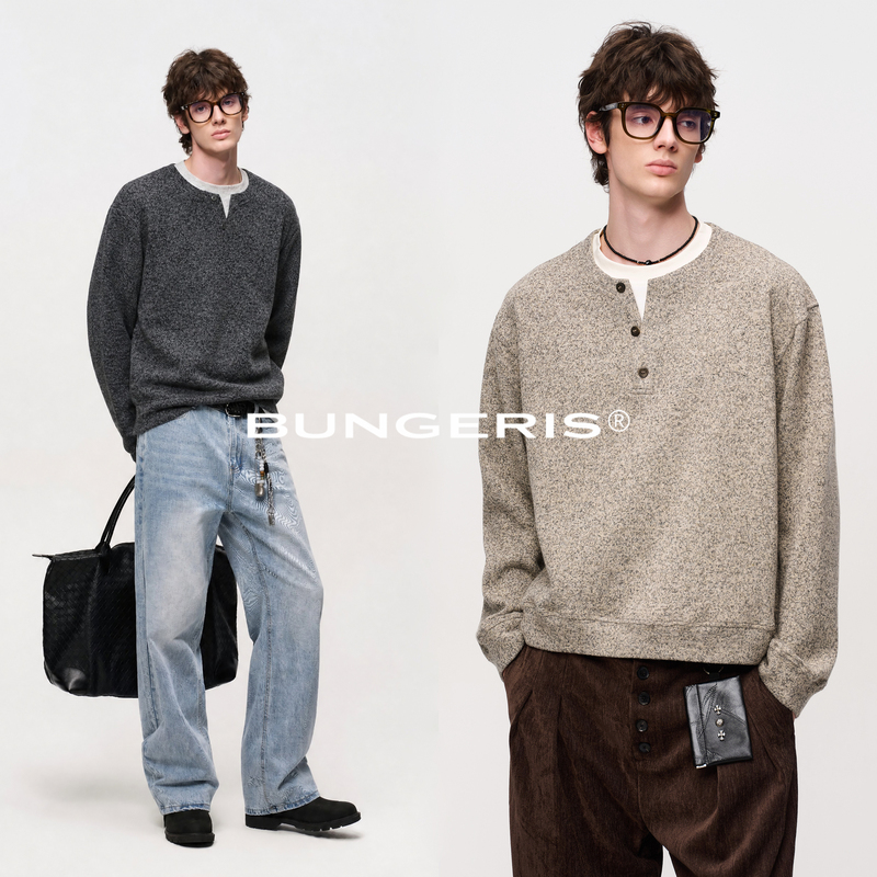 Bungeris'Quiet Luxury Commuting' Ultra-Soft Zero-Pressure Merino Wool Henry Collar Sweater Retro Comfortable Knitwear for Men Bungeris'Quiet Luxury Commuting' Ultra-Soft Zero-Pressure Merino Wool Henry Collar Sweater Retro Comfortable Knitwear for Men
