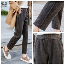 Wool Wool woolen pants women plus velvet padded trousers Joker Haren pants high waist slim 2021 autumn winter casual pants