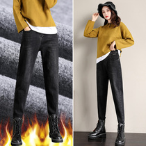 High-waisted jeans women plus velvet autumn and winter 2021 New loose straight Haren pants slim radish dad pants