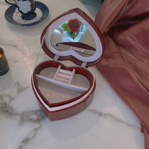 Still Far Heart-shaped French vintage jewelry box Small travel portable ins wind exquisite jewelry ring storage box