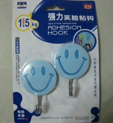 Creative little blue smiley face Sticky Hook Suction Wall Hook Powerful Hook hook Sticky Hook No mark Sticky Hook 3D Cubism small goods