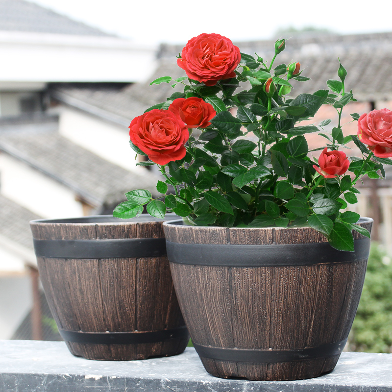 Flower pot imitation wooden balcony living room flowers succulents gold Gefa fortune tree orchid rose for interior decoration
