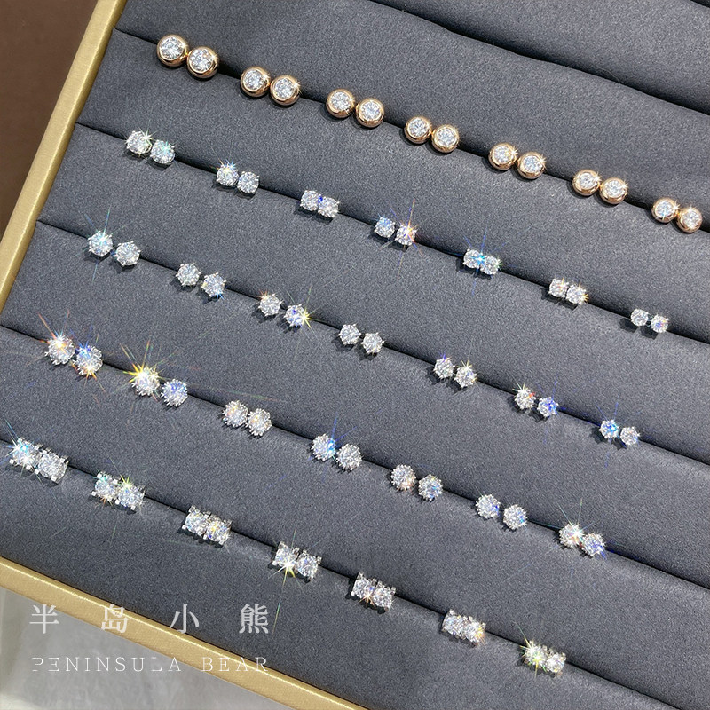 18k gold single sale real diamond diamond earrings bull head card four-claw six-claw bubble snowflake single diamond earrings custom