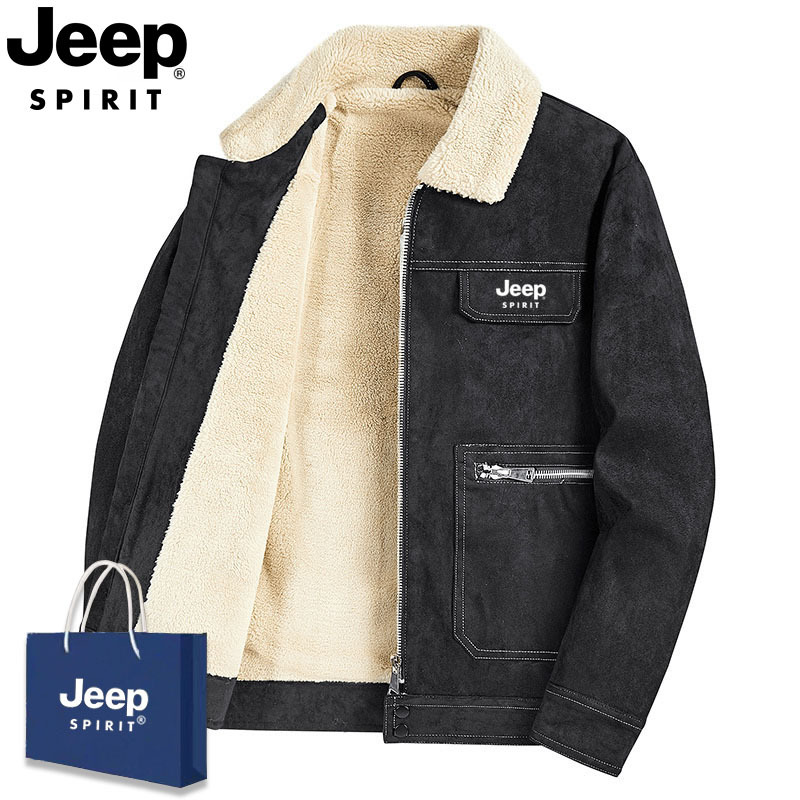 Jeep Lambswool Jacket Men's Autumn and Winter Fleece-Lined Thickened Suede Jacket Workwear Pilot Cotton Coat Workwear
