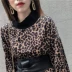 2018 mùa thu và mùa đông mới thời trang Hàn Quốc leopard nửa cao cổ áo Một từ váy dài loose belt dress nữ triều váy đầm