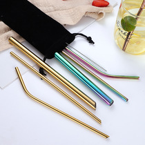 Pitlip 304 Stainless Steel Straw Mesh Red Pearl Milk Tea Tube Elbow Beverage Tube Opening Gift Custom LOGO