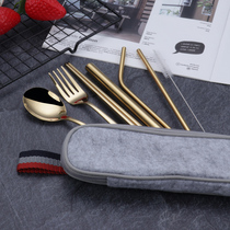 Opening Gift Custom LOGO Environmentally Friendly Portable 304 Stainless Steel Spoon Fork Chopstick Pearl Milk Tea Straw Cutlery Suit