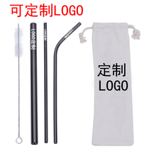 Opening Gift Custom LOGO Environmental Protection 304 Stainless Steel Straw Suit Pearl Milk Tea Coarse Tube Elbow Drink Tube