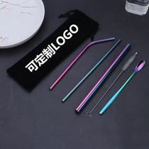 Opening Gift Custom LOGO Eco-friendly Cutlery 304 Stainless Steel Straw Stir Spoon Five Pieces of Pearl Milk Tea Tube