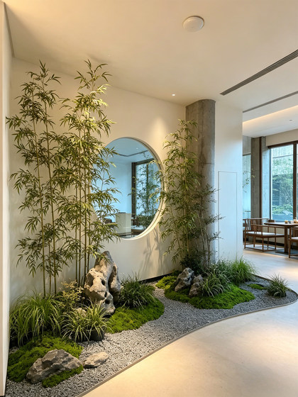Chinese-Style Simulated Bamboo Landscape, Indoor Plant Landscape, Entrance Hall Office Decoration, Decorative Landscape