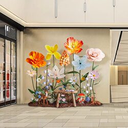 Spring Atmosphere Decoration with Artificial Flowers, Popular Photo Spots, Large Shopping Mall Window Displays, and Decorative Ornaments