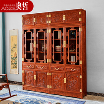 Mahogany bookcase new Chinese hedgehog red sandalwood three-combination rosewood bookcase glass display cabinet Boku furniture