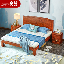 Redwood bed solid wood new Chinese hedgehog red sandalwood tall double bed 2 m Rosewood modern simple bedroom furniture
