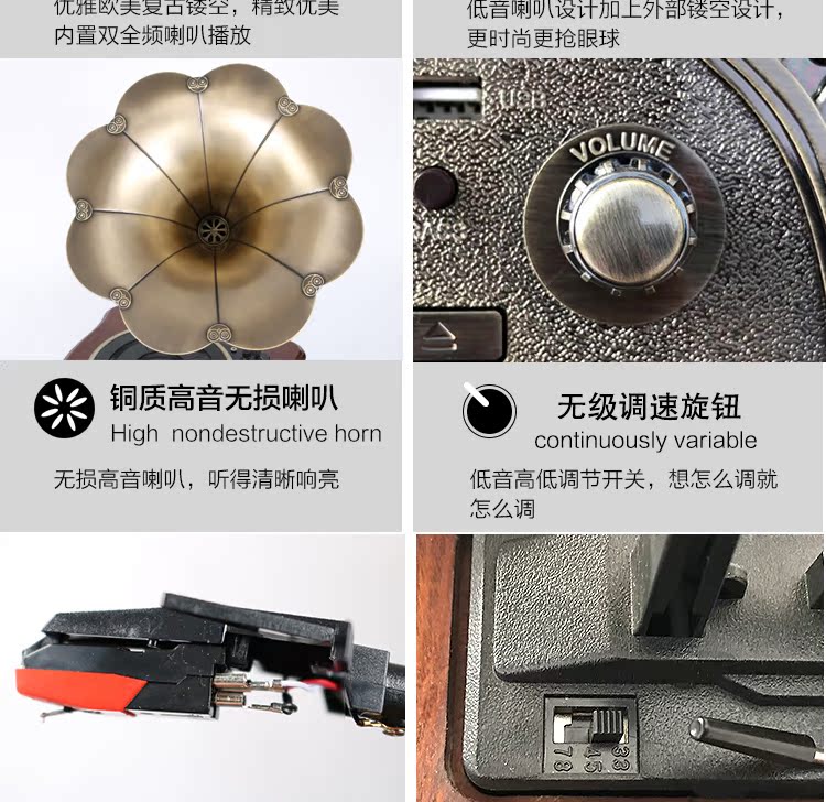 đầu đĩa than micro	 Jue trang trí máy hát lớn sừng lớn máy ghi âm retro retro phòng khách châu Âu cổ xưa máy ghi âm kiểu cũ âm thanh gỗ rắn - Máy hát máy phát nhạc đĩa than