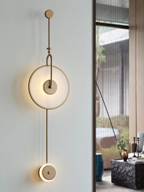 New Chinese-Style Model House Minimalist Designer Creative Living Room Background Wall Bedside Lamp Long Marble Engineering Wall Lamp