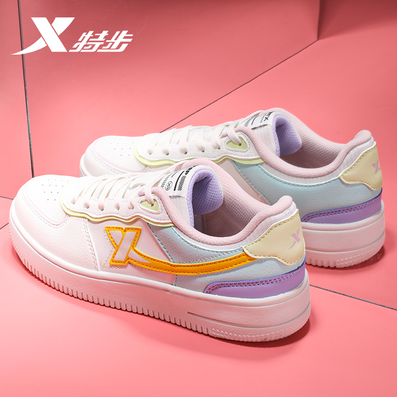 Xtep skate shoes women's shoes 2021 new summer Sakura Air Force No. 1 aj female students breathable white shoes sneakers