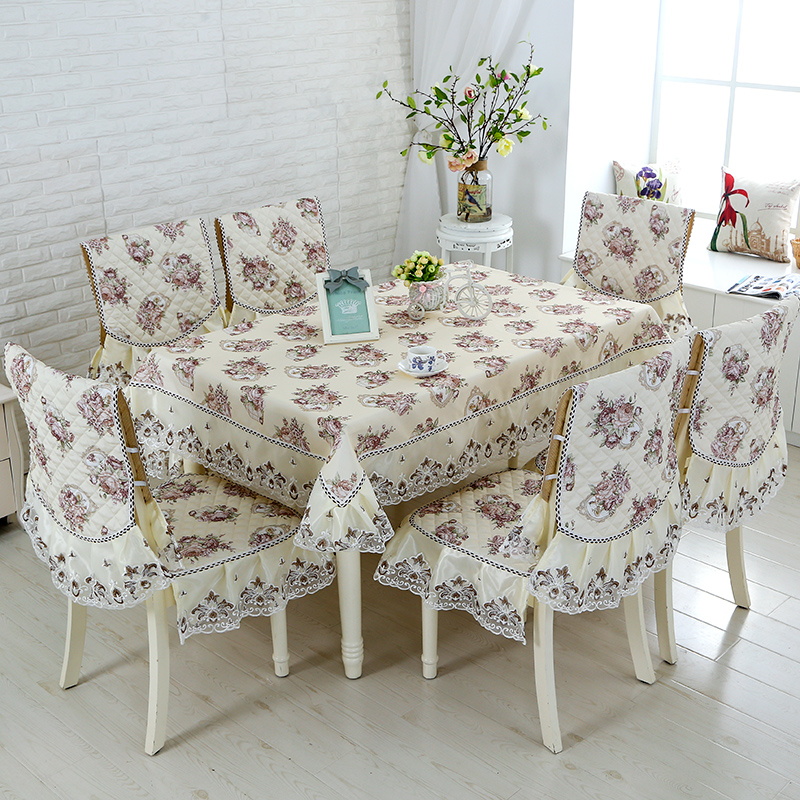 Cung cấp đặc biệt hộ gia đình hình chữ nhật bàn ăn và ghế đệm đặt đơn giản bốn mùa vườn vải bọc ghế khăn trải bàn ăn khăn trải bàn gỗ
