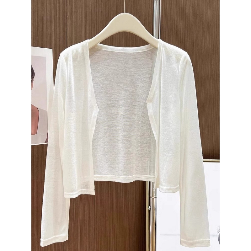 Plus Size White Ultra-Thin Knitted Sunscreen Shawl for Women, Summer Slip Dress Outerwear Cardigan Short Cover-Up