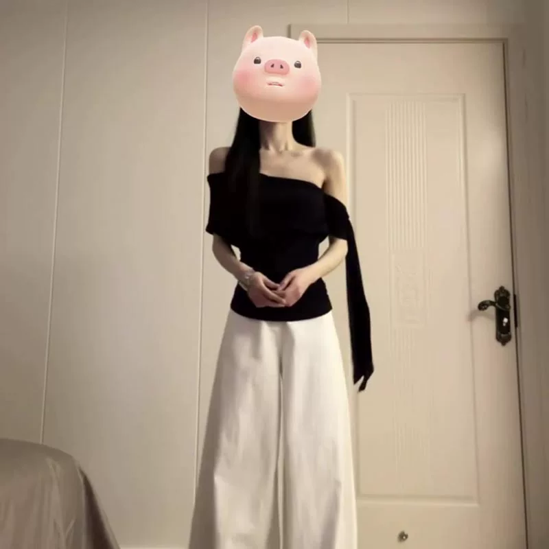 Футболка, подтяжки, размер, открытые плечи, с коротким рукавом, Slim fit