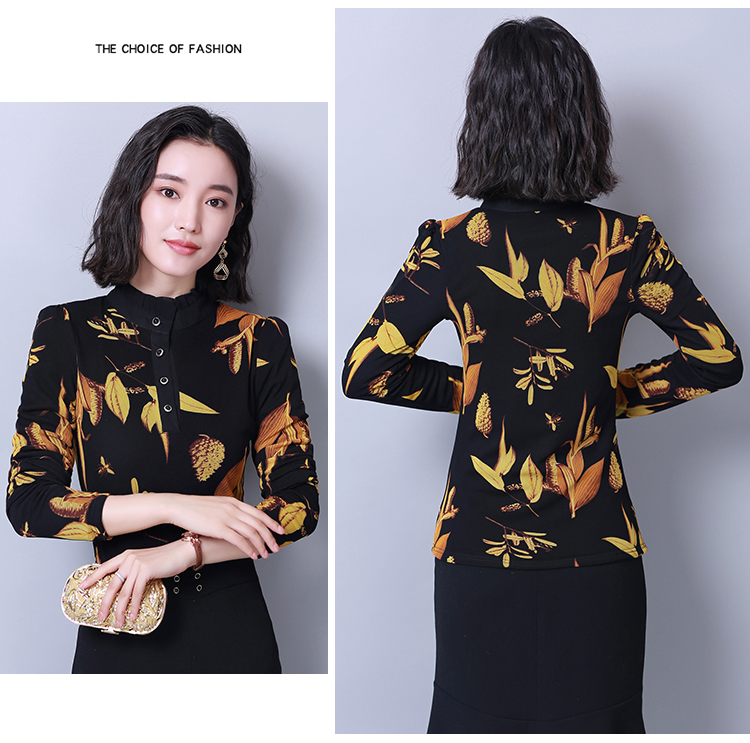 Áo sơ mi ren nữ mùa xuân và mùa thu mới dài tay cho mẹ mùa đông cộng với áo nhung nhỏ áo dày áo sơ mi chạm đáy áo sơ mi nữ form rộng