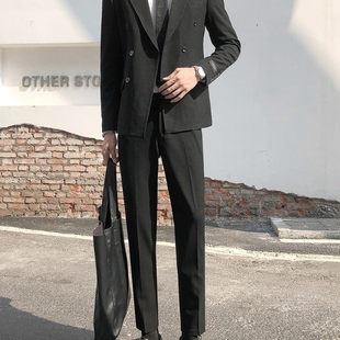 丞权 韩版双排扣西服套装 