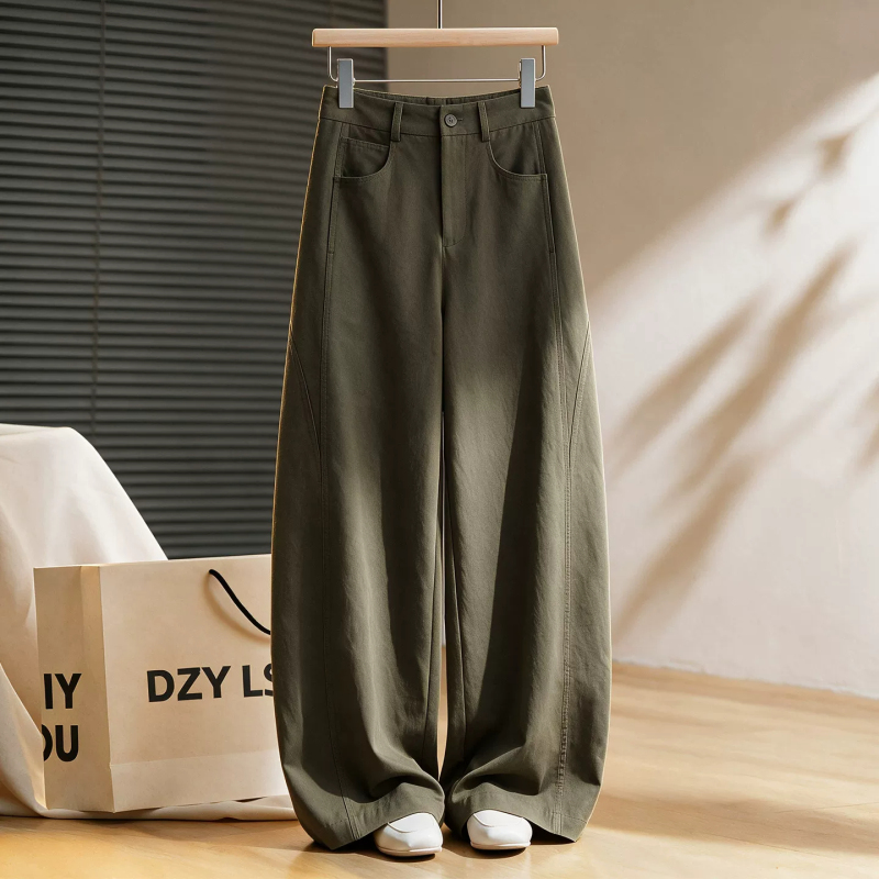 High-End Olive Green Wide-Leg Pants for Women, Spring and Autumn 2026 New Style, High-Waisted, Wrinkle-Resistant, Hip-Covering, Casual Scimitar Pants, Straight-Leg Pants High-End Olive Green Wide-Leg Pants for Women, Spring and Autumn 2026 New Style, High-Waisted, Wrinkle-Resistant, Hip-Covering, Casual Scimitar Pants, Straight-Leg Pants