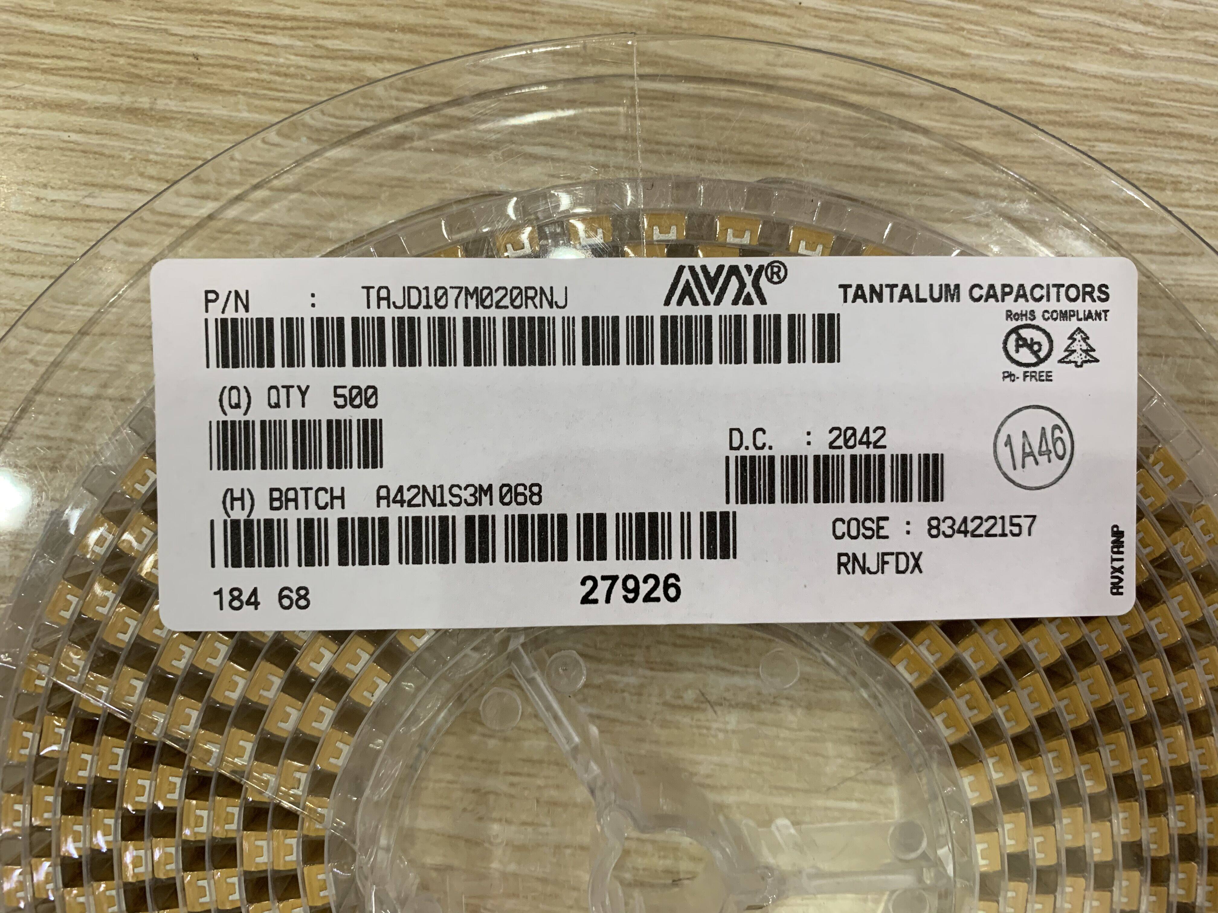 Tantalum capacitive AVX TAJD107K020RNJ 20V 100UF D 107D