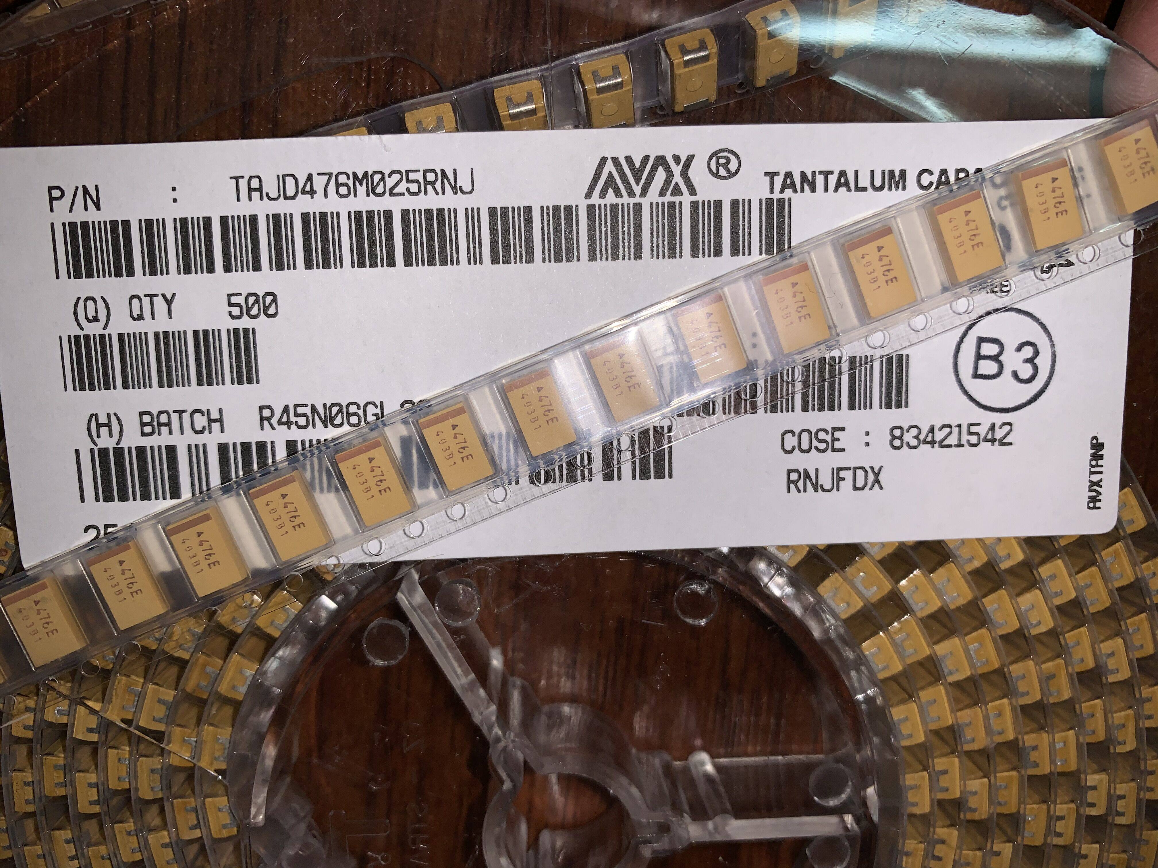 Tantalum capacitive yellow 7343 2917 TAJD476K016RNJ 16V 47UF D type 10% 476C