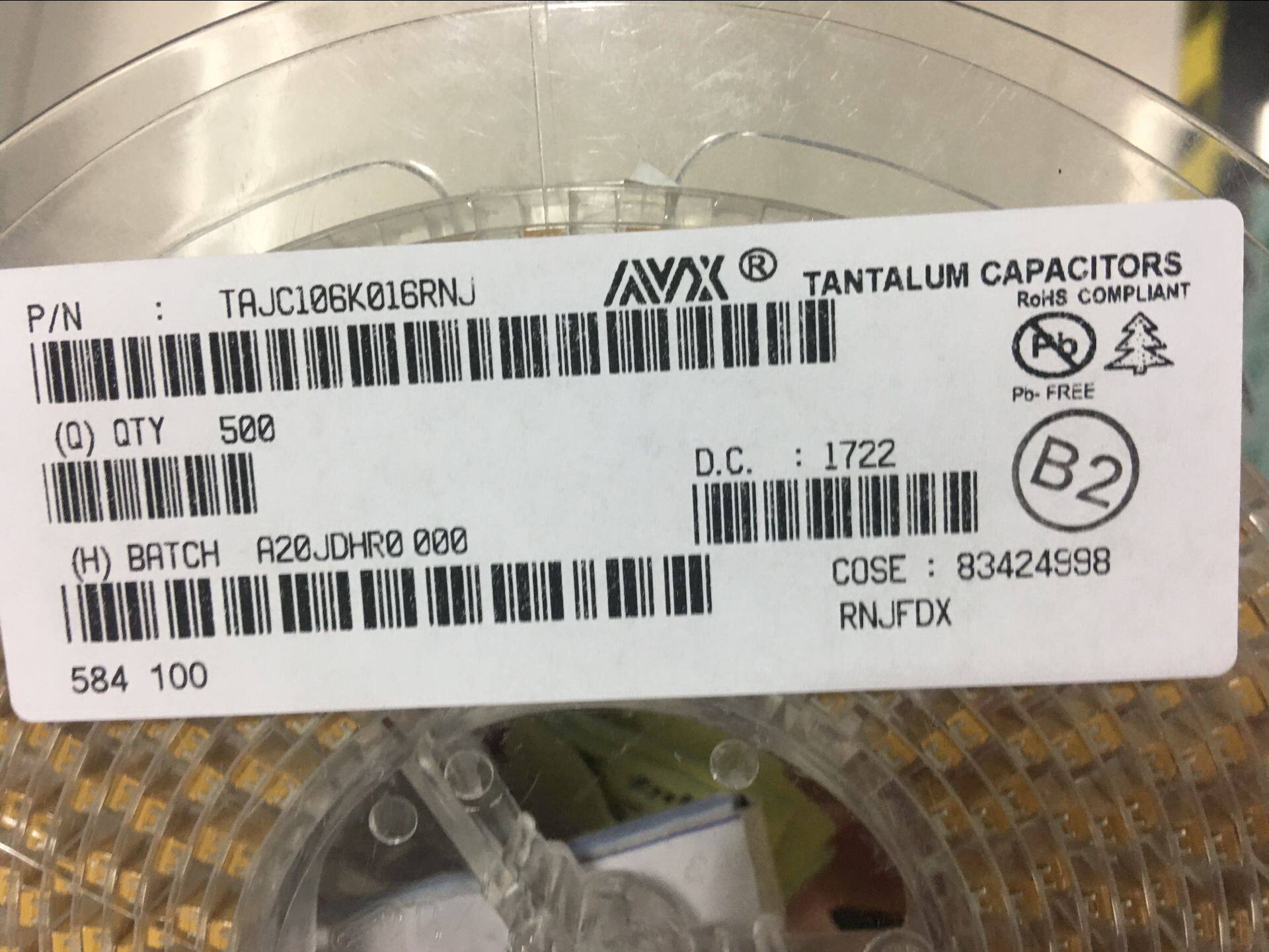 The radon capacitor yellow 6032 TAJC106K016 16V 10UF C type 10% 106C 1812 2312