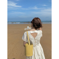 HEYGIRL black brother design sense halter temperament dress female Korean version of V-neck waist thin skirt 2020 summer