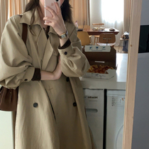 HEYGIRL Black Brother Resurrection Korean version of loose long windbreaker female temperament slim lace over knee jacket autumn