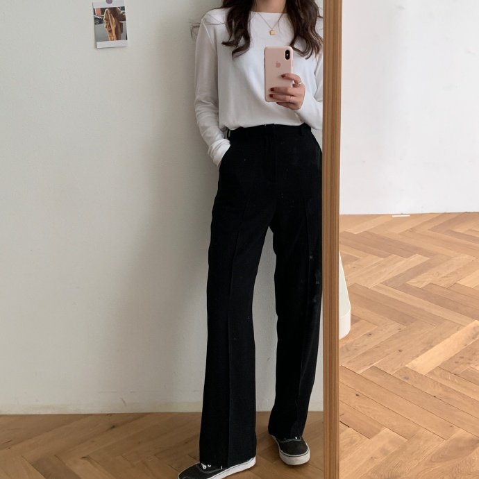 HEYGIRL black brother knock out thin high-waisted straight leg blazer pants women Korean version loose thin pants 2021 autumn