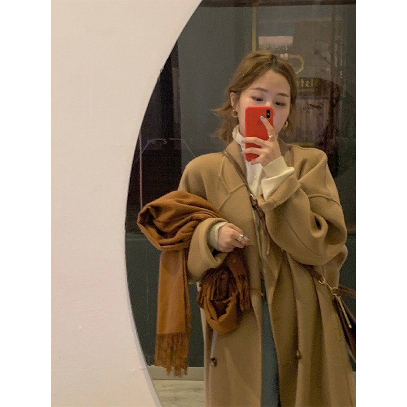 HEYGIRL Black Brother Korean version of loose long double-sided coat female temperament over knee hair jacket autumn and winter