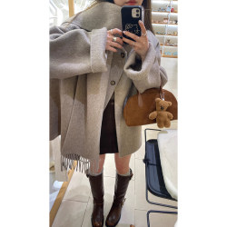 HEYGIRL Witch's Cloak Double-sided Sheep Wool Coat Women's Winter Cloak Scarf Design Woolen Jacket