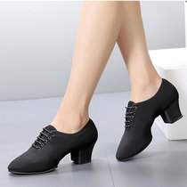 Female adult Latin dance shoes Teacher shoes Oxford cloth heel square dance shoes Dancing Sailor dance soft bottom two-point bottom