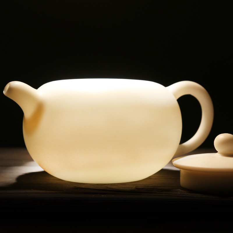 Dehua suet jade round bead ceramic kung fu tea set teapot handmade lard white matte household white porcelain single pot