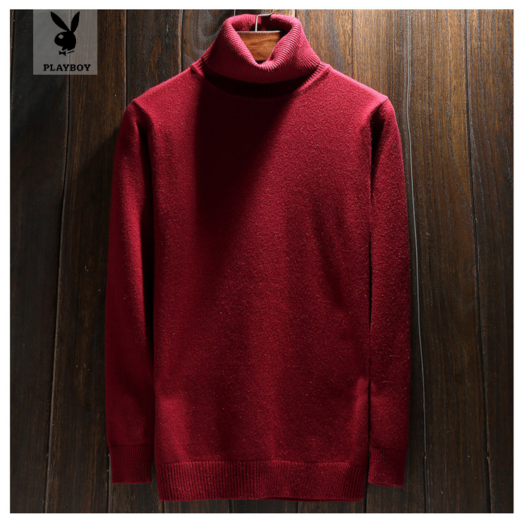 Áo len cao cổ Playboy áo len nam hàn quốc Slim trẻ trung màu áo len cashmere mùa đông quần áo mùa đông nam giới
