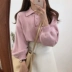 Mùa thu và mùa đông Phong cách Hàn Quốc POLO cổ áo nút kèn tay áo dài tay áo rắn màu áo thun áo thun áo len nữ sinh viên áo cardigan nữ Áo len