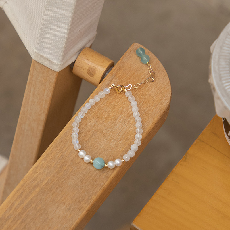 Natural blue moon light stone hand-made female inins small crowddesign natural pearl sea blue treasure beads handstring girl gift