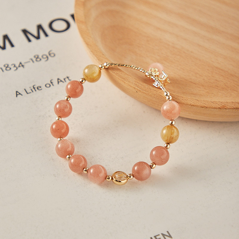 Natural moonlight stone hand-made female minimalist beads Beads Blonde Crystal Orange Crystal Girls Handstring Ornament Gift