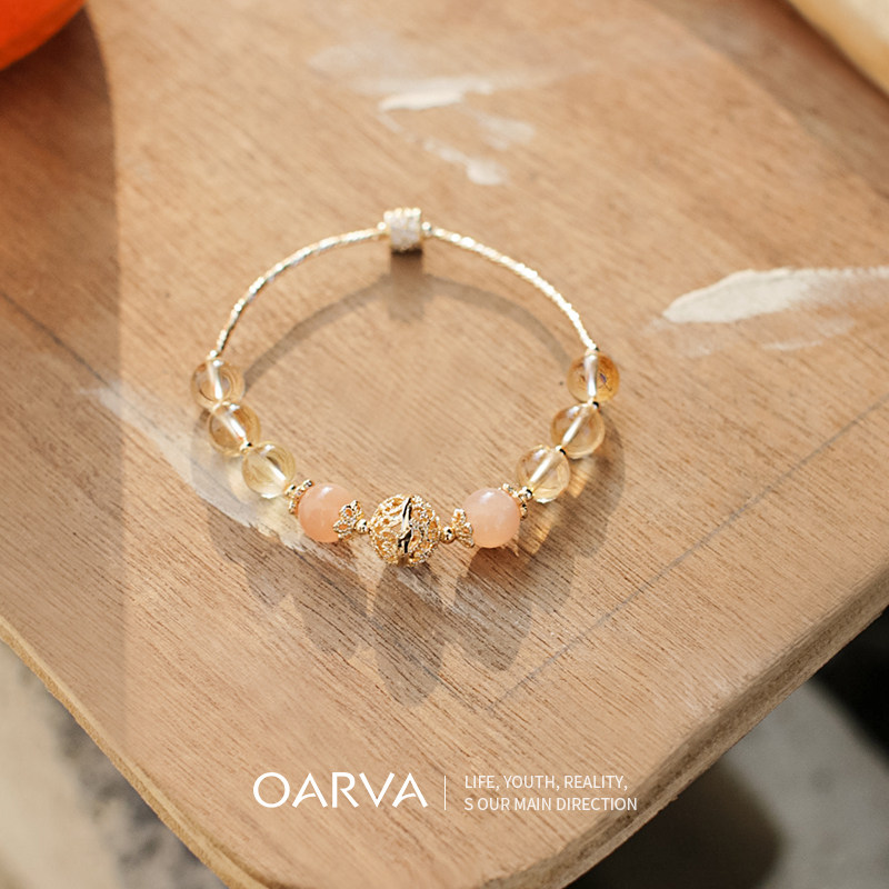 Natural Yellow Crystal Handmade Girl Sins Little crowdDesign Sensation Orange Moon Light Stone Bracelet String Beads Gift DIY Custom