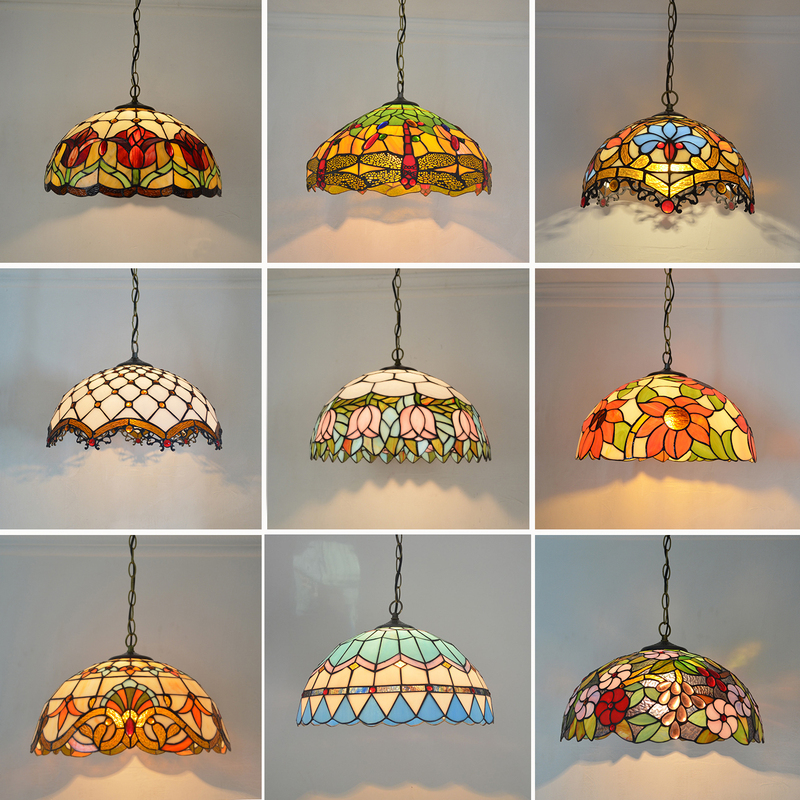 European Retro Stained Glass Bar and Restaurant Guest Lamp, Commercial American Country-Style Bedroom Entrance Balcony Creative Pendant Light