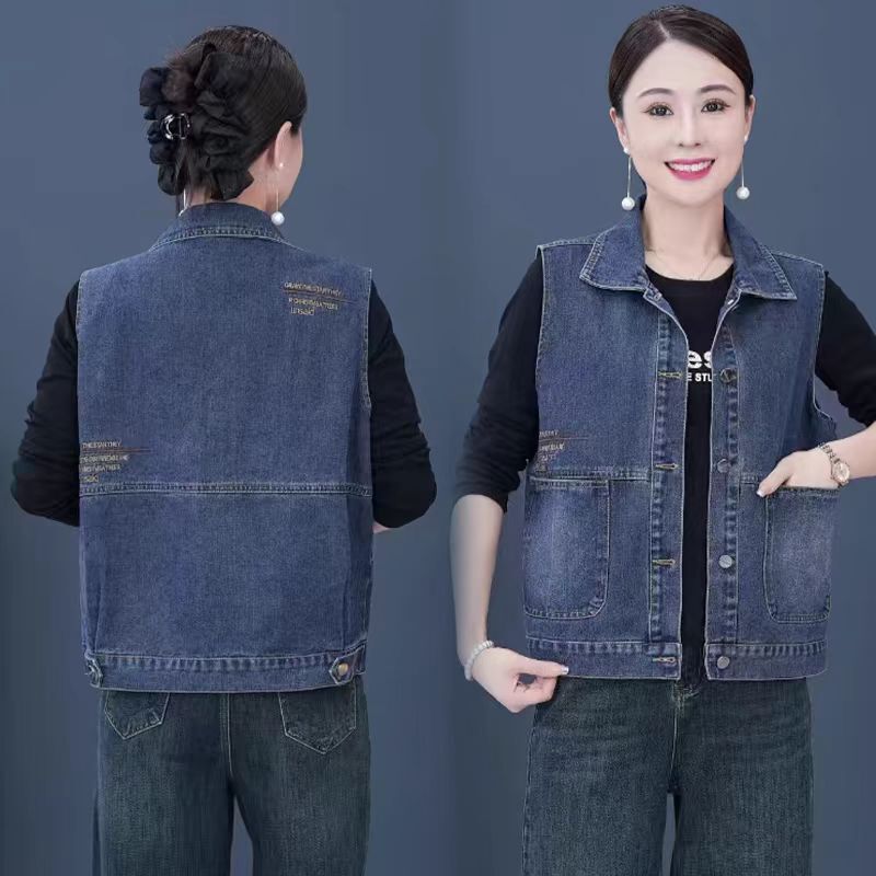 Embroidered Denim Vest Women's 2025 Spring and Autumn Style Loose Casual Short Style Waistoutwear Vest Work Jacket